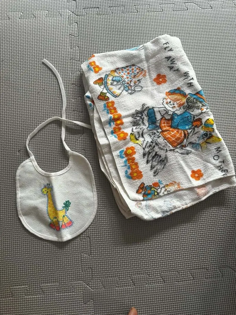 Vintage Mother Goose Baby Blanket and Giraffe Bib Set